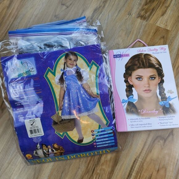 🩵Wizard of Oz Sequin Dorothy Wig & Costume Youth Medium 8-10 - Picture 13 of 15